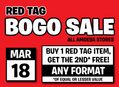 Red Tag BOGO Sale at Our Stores Wednesday, March 18