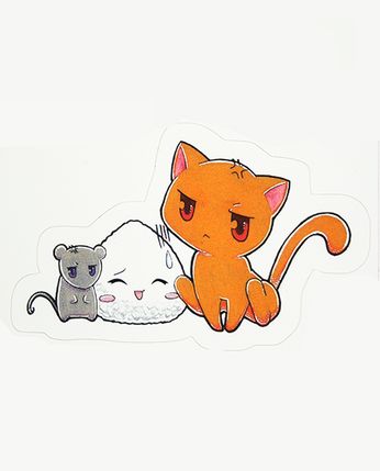 Cat, Mouse, and Rice Ball (Sticker)