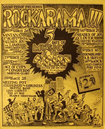 Rockarama! - Santana / It's A Beautiful Day / Youngbloods / Alice Cooper - The Avalon Ballroom - March 26 - 30, 1969 (Poster)