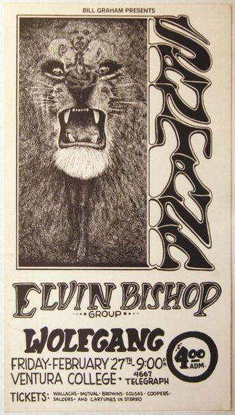 Santana / Elvin Bishop Group - Ventura College - February 27, 1970 (Poster)