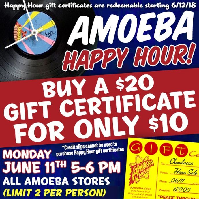 Happy Hour Gift Certificate Sale at Our Stores Monday, June 11