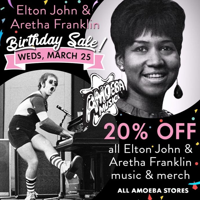 20% Off Elton John & Aretha Franklin Items Wednesday, March 25
