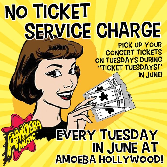 No Ticket Service Fees at Amoeba Hollywood Tuesdays in June
