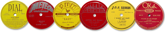 Red and Yellow 78s Labels - Dial Records, Meteor Records, Sun Record Company, Gotham Records, J.O.B. Records, Okeh 