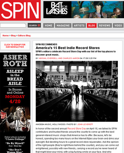 Spin Article - 15 Best Indie Record Stores